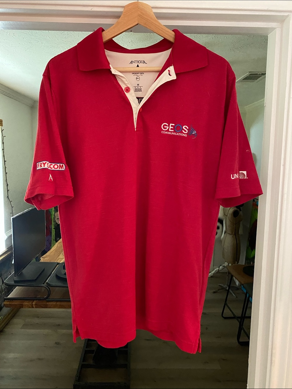 Antigua Red GEOS Communications Polo with Contrast Placket